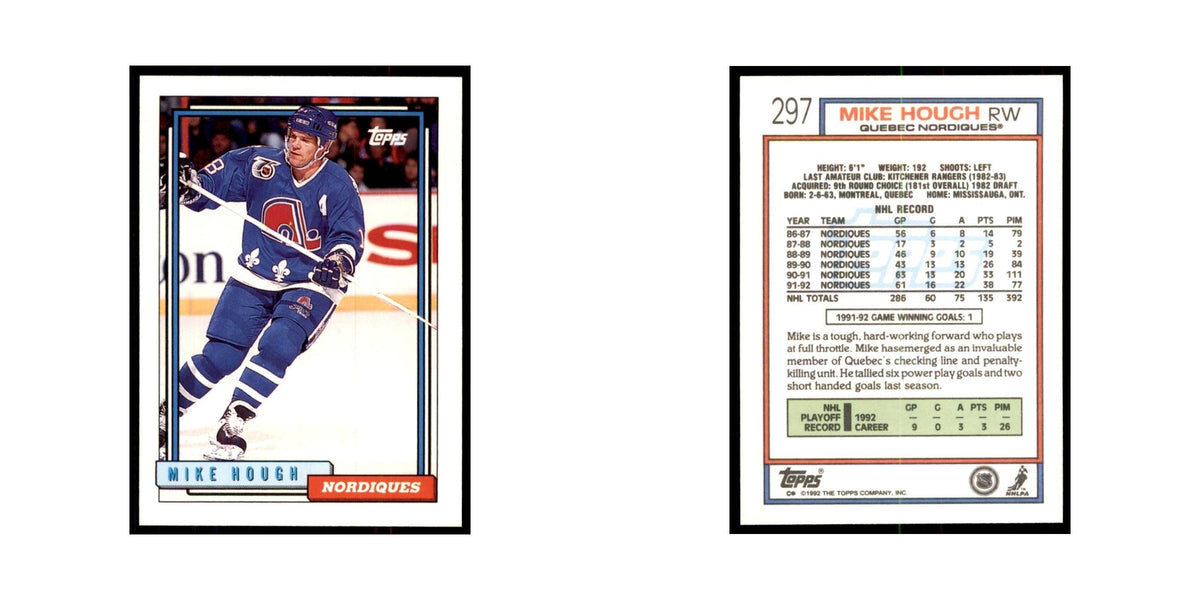 Mike Hough 1992 Topps #297 Hockey Cards Hockey Card NM