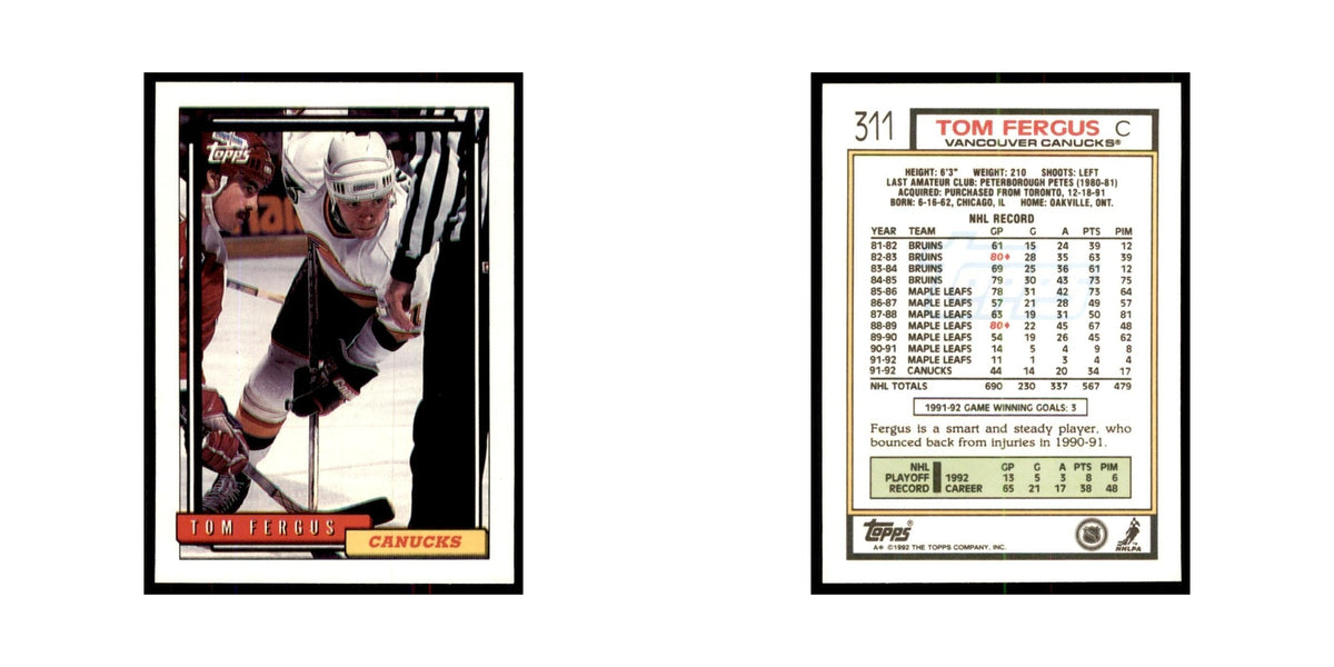 Tom Fergus 1992 Topps #311 Hockey Cards Hockey Card NM