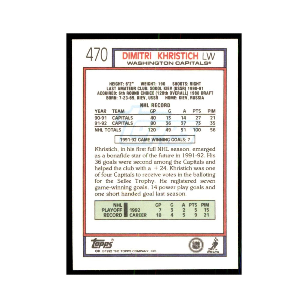 Dmitri Khristich 1992 Topps #470 Hockey Cards Hockey Card NM