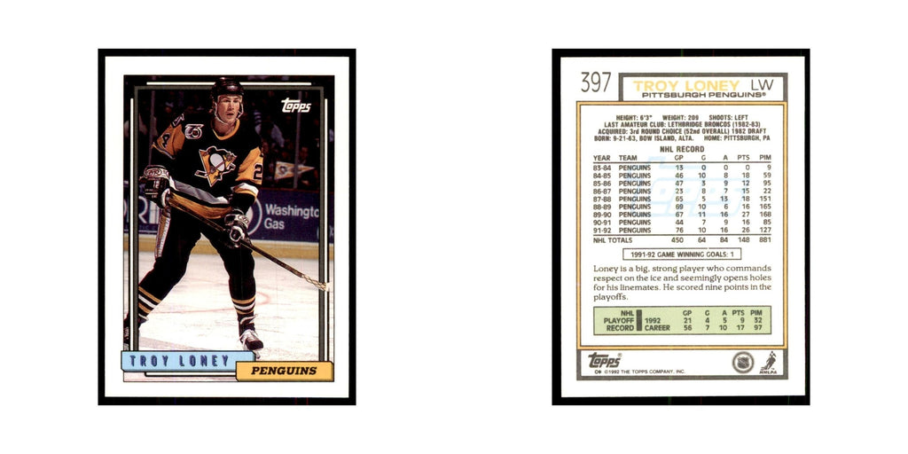 Troy Loney 1992 Topps #397 Hockey Cards Hockey Card NM