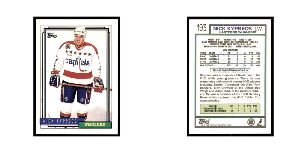 Nick Kypreos 1992 Topps #193 Hockey Cards Hockey Card NM
