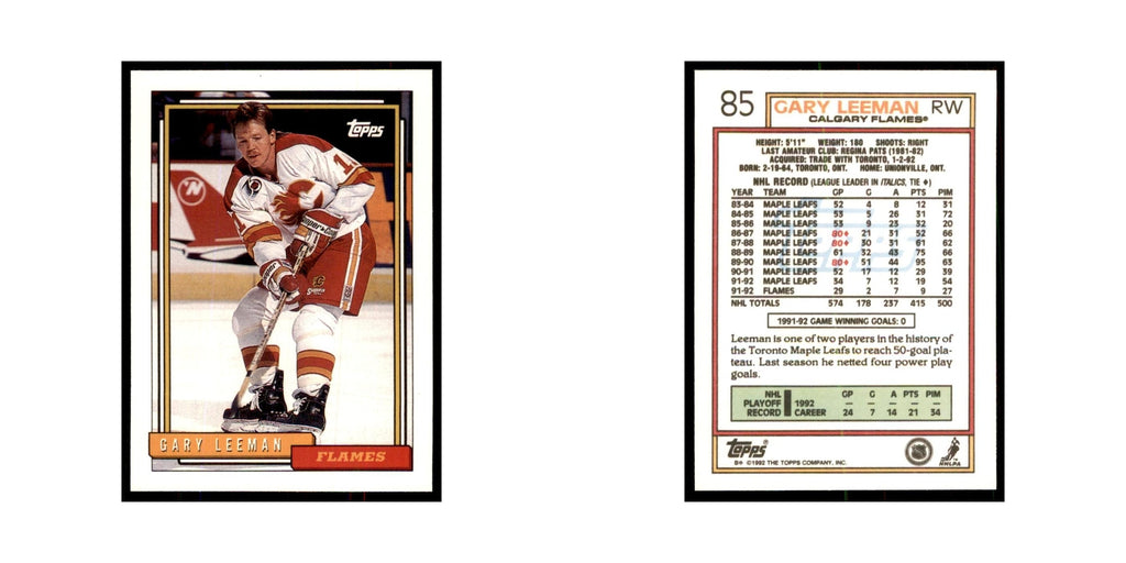 Gary Leeman 1992 Topps #85 Hockey Cards Hockey Card NM