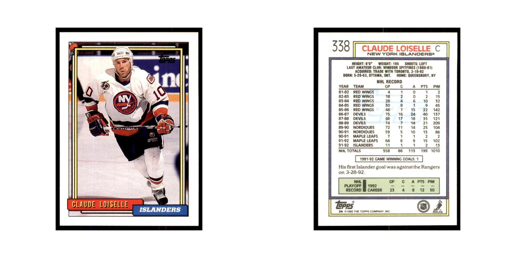 Claude Loiselle 1992 Topps #338 Hockey Cards Hockey Card NM