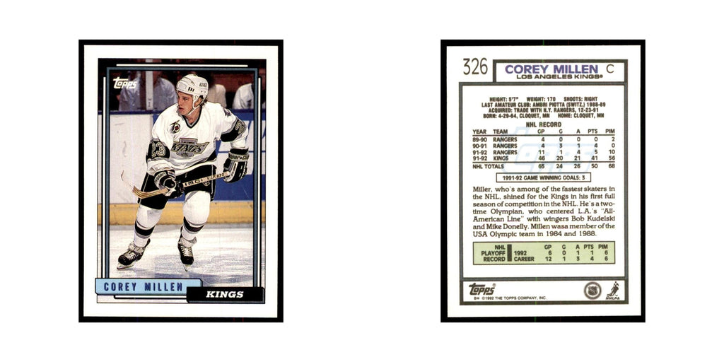 Corey Millen 1992 Topps #326 Hockey Cards Hockey Card NM