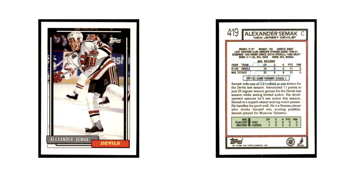 Alexander Semak 1992 Topps #419 Hockey Cards Hockey Card NM