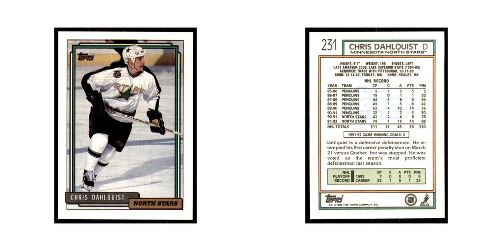 Chris Dahlquist 1992 Topps #231 Hockey Cards Hockey Card NM