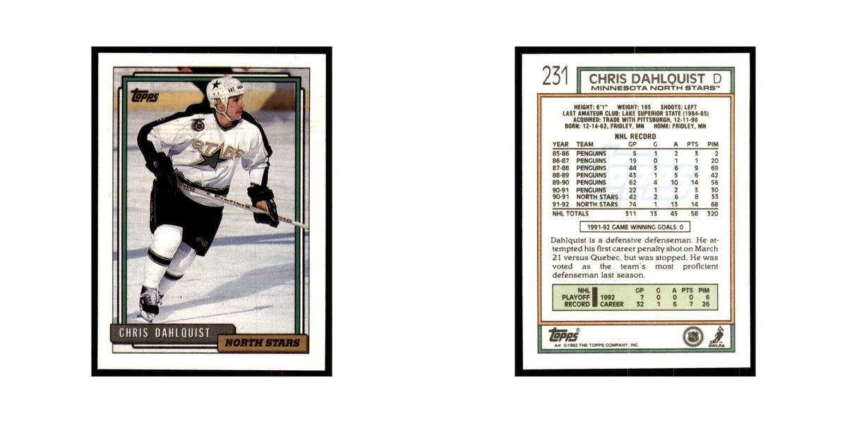 Chris Dahlquist 1992 Topps #231 Hockey Cards Hockey Card NM