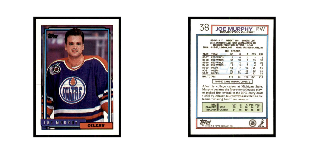 Joe Murphy 1992 Topps #38 Hockey Cards Hockey Card NM