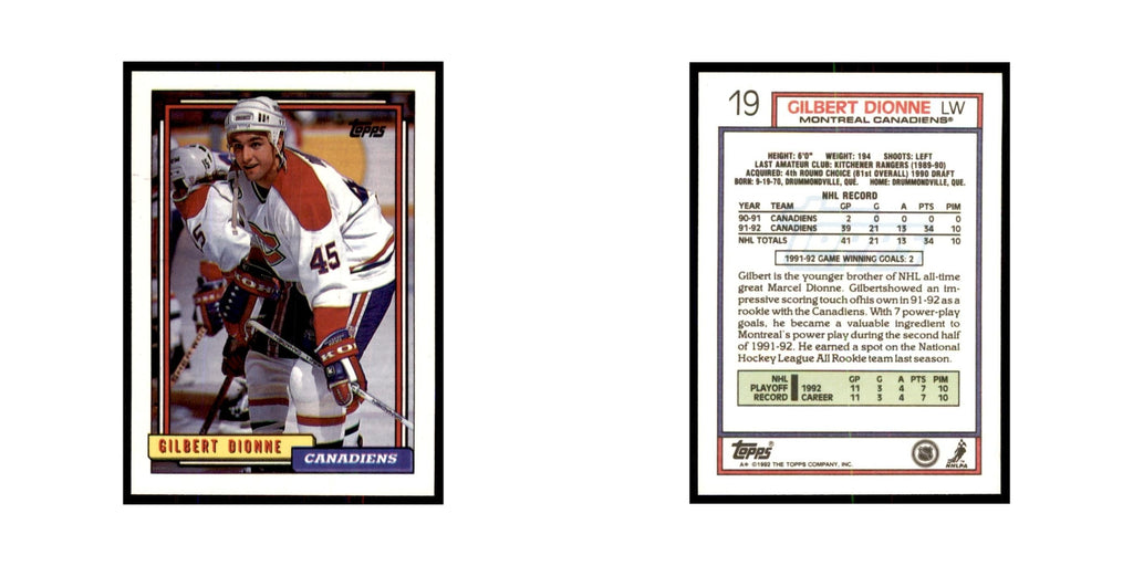 Gilbert Dionne 1992 Topps #19 Hockey Cards Hockey Card NM