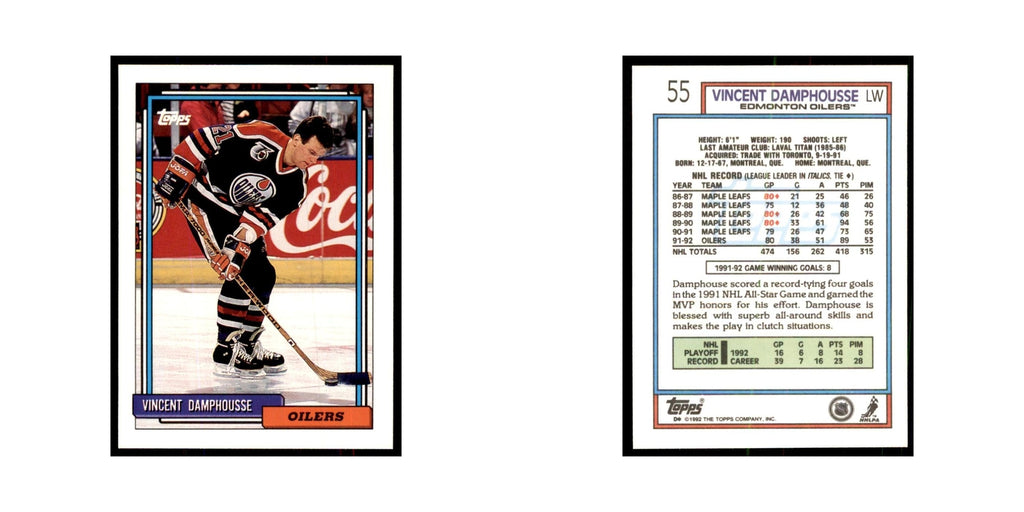 Vincent Damphousse 1992 Topps #55 Hockey Cards Hockey Card NM