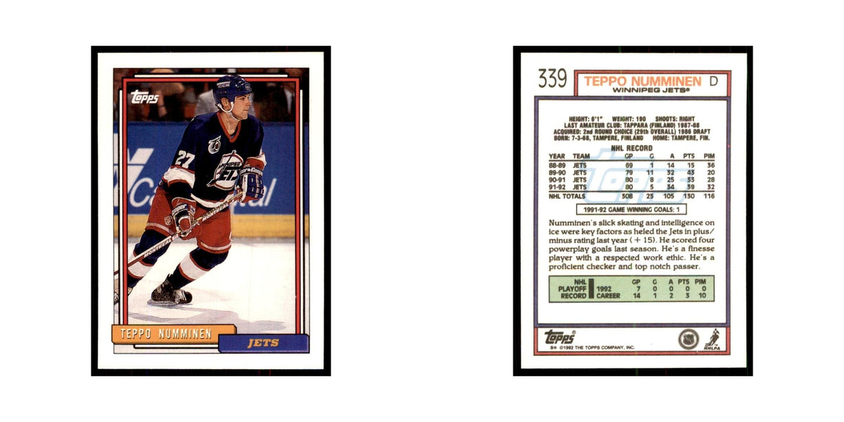Teppo Numminen 1992 Topps #339 Hockey Cards Hockey Card NM
