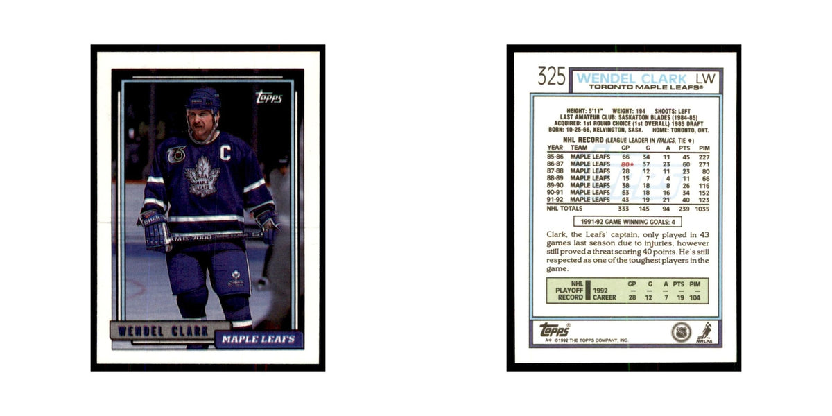 Wendel Clark 1992 Topps #325 Hockey Cards Hockey Card NM