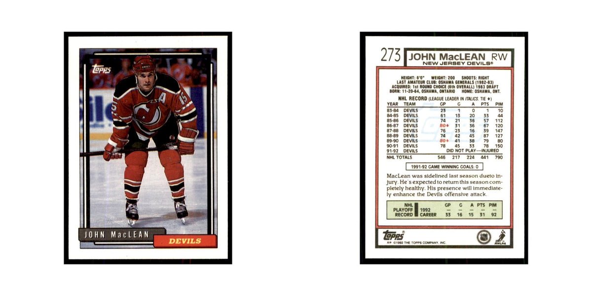 John MacLean 1992 Topps #273 Hockey Cards Hockey Card NM