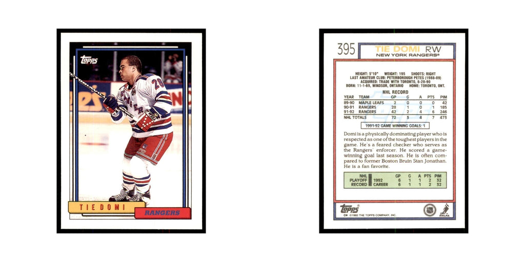 Tie Domi 1992 Topps #395 Hockey Cards Hockey Card NM