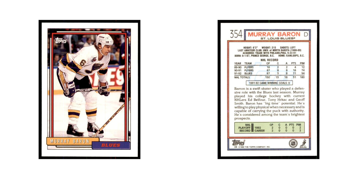 Murray Baron 1992 Topps #354 Hockey Cards Hockey Card NM