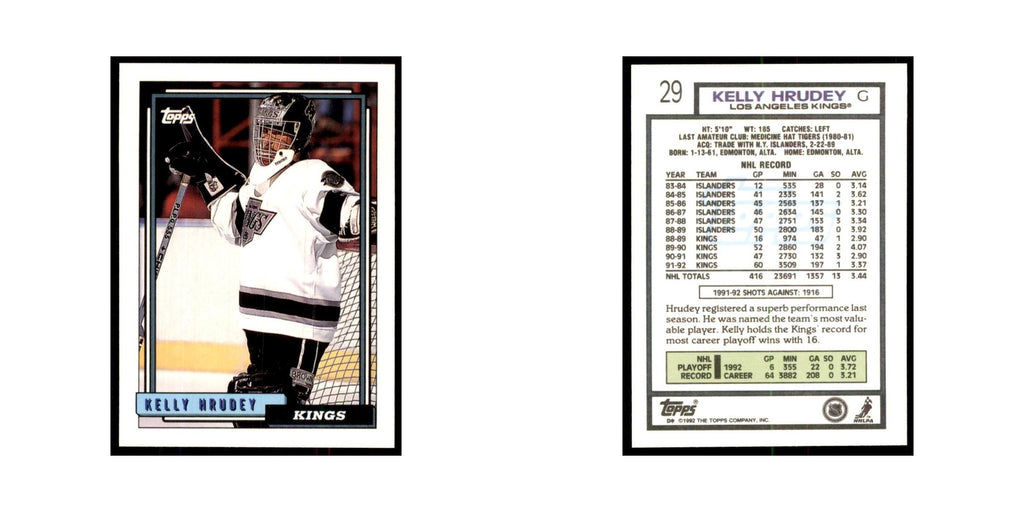 Kelly Hrudey 1992 Topps #29 Hockey Cards Hockey Card NM
