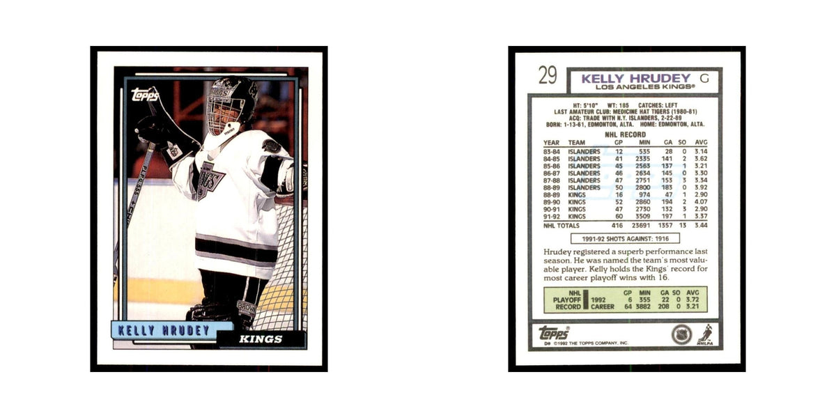 Kelly Hrudey 1992 Topps #29 Hockey Cards Hockey Card NM