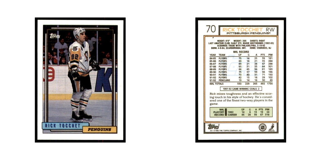 Rick Tocchet 1992 Topps #70 Hockey Cards Hockey Card NM
