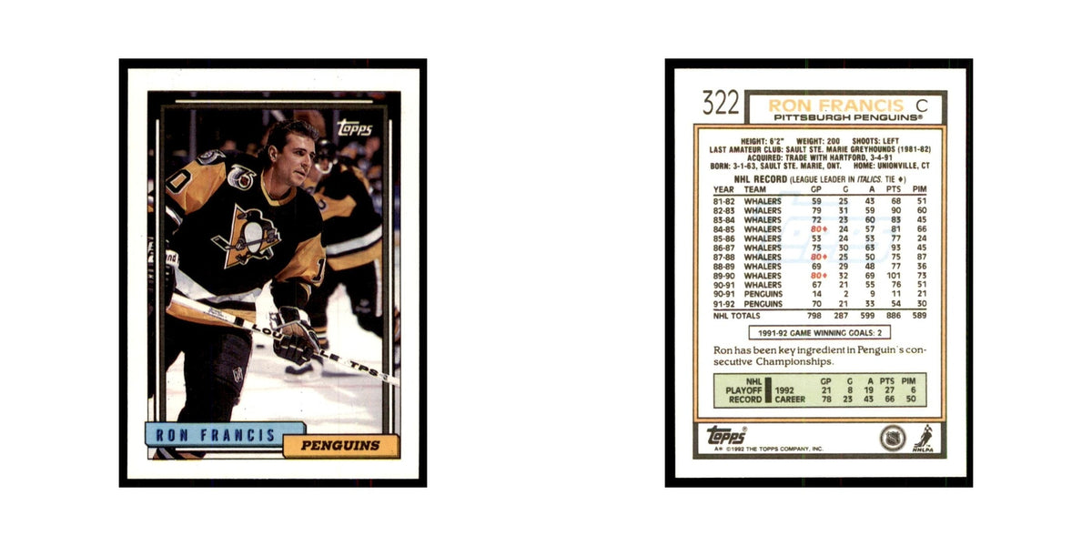 Ron Francis 1992 Topps #322 Hockey Cards Hockey Card NM