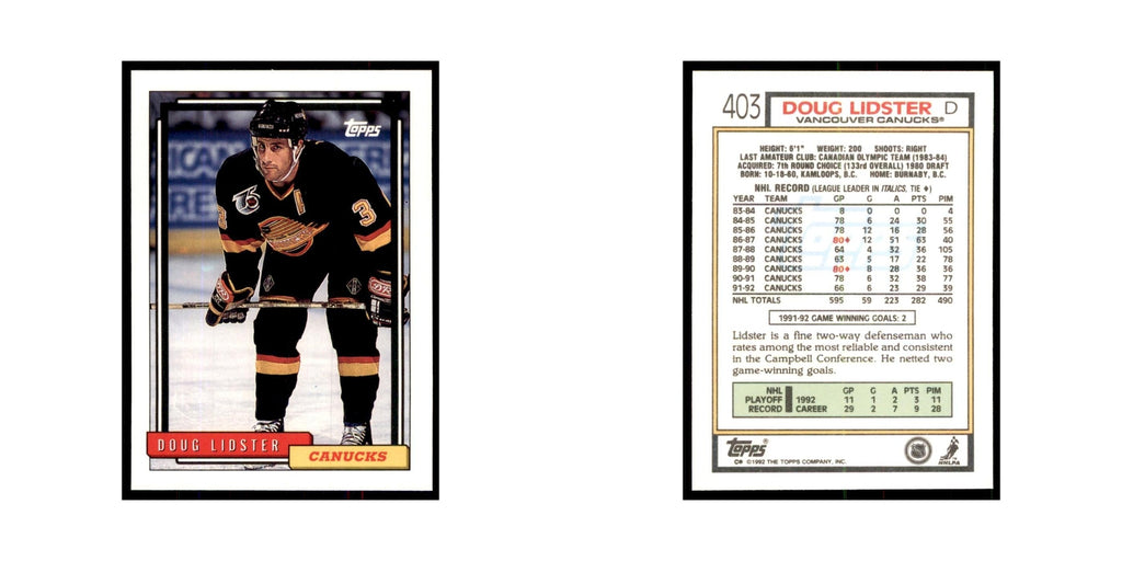 Doug Lidster 1992 Topps #403 Hockey Cards Hockey Card NM