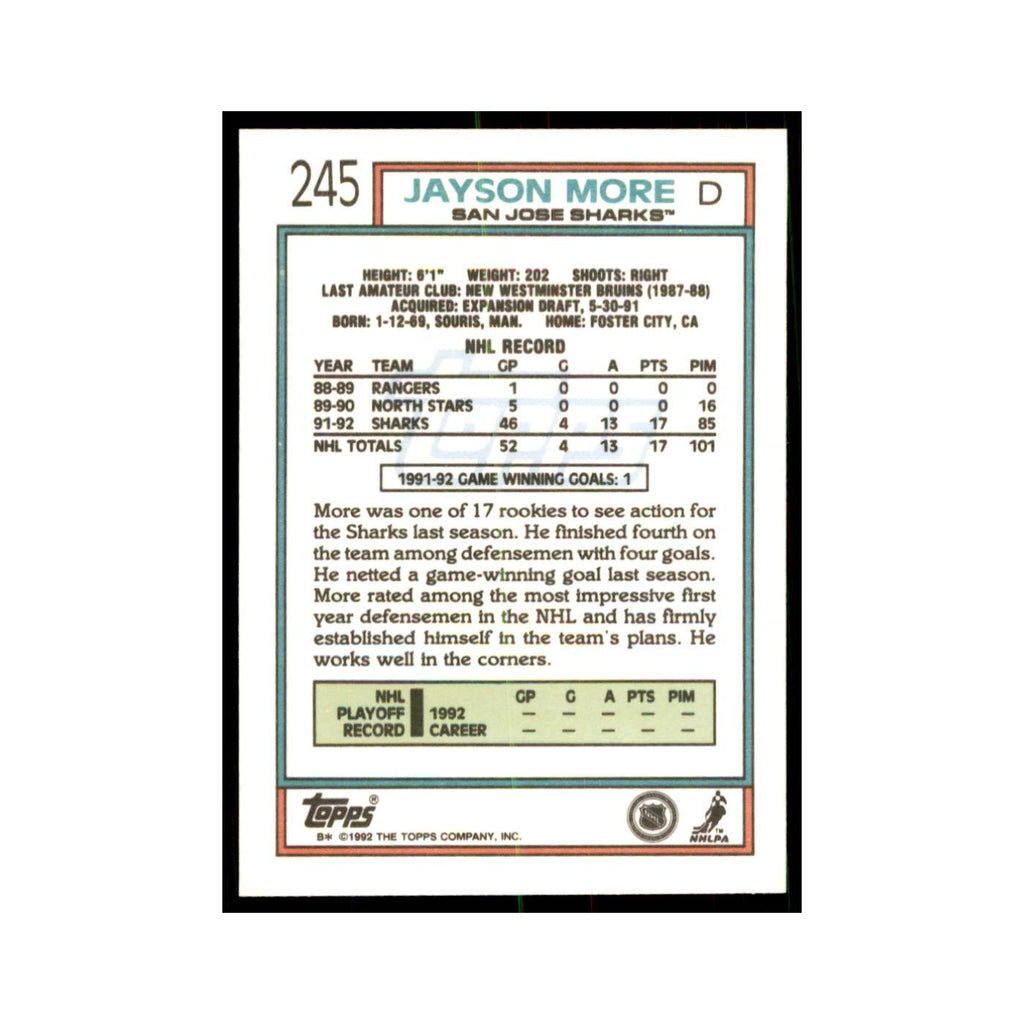 Jayson More 1992 Topps #245 Hockey Cards Hockey Card NM