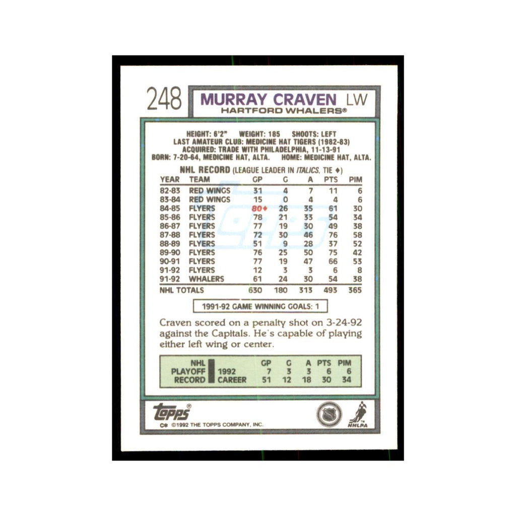 Murray Craven 1992 Topps #248 Hockey Cards Hockey Card NM