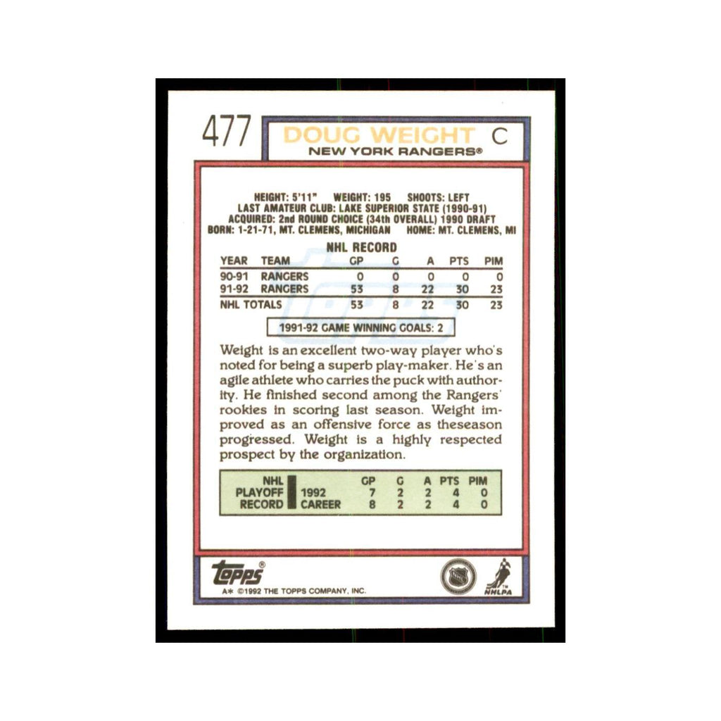 Doug Weight 1992 Topps #477 Hockey Cards Hockey Card NM