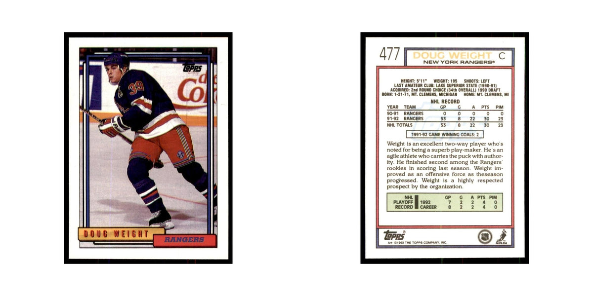 Doug Weight 1992 Topps #477 Hockey Cards Hockey Card NM