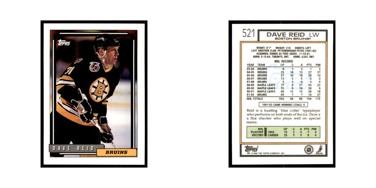 Dave Reid 1992 Topps #521 Hockey Cards Hockey Card NM