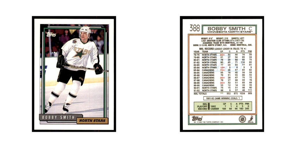 Bobby Smith 1992 Topps #388 Hockey Cards Hockey Card NM