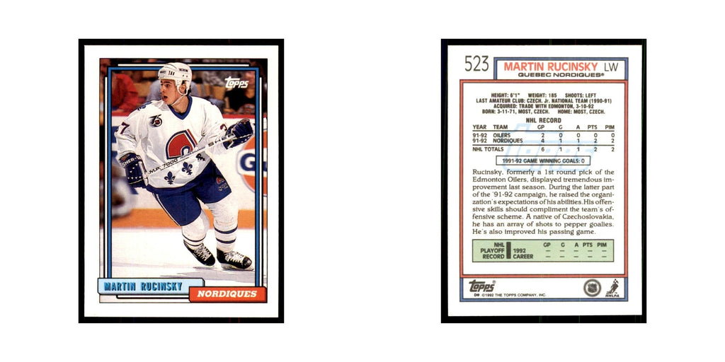 Martin Rucinsky 1992 Topps #523 Hockey Cards Hockey Card NM
