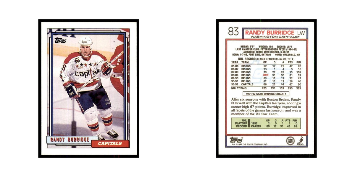 Randy Burridge 1992 Topps #83 Hockey Cards Hockey Card NM