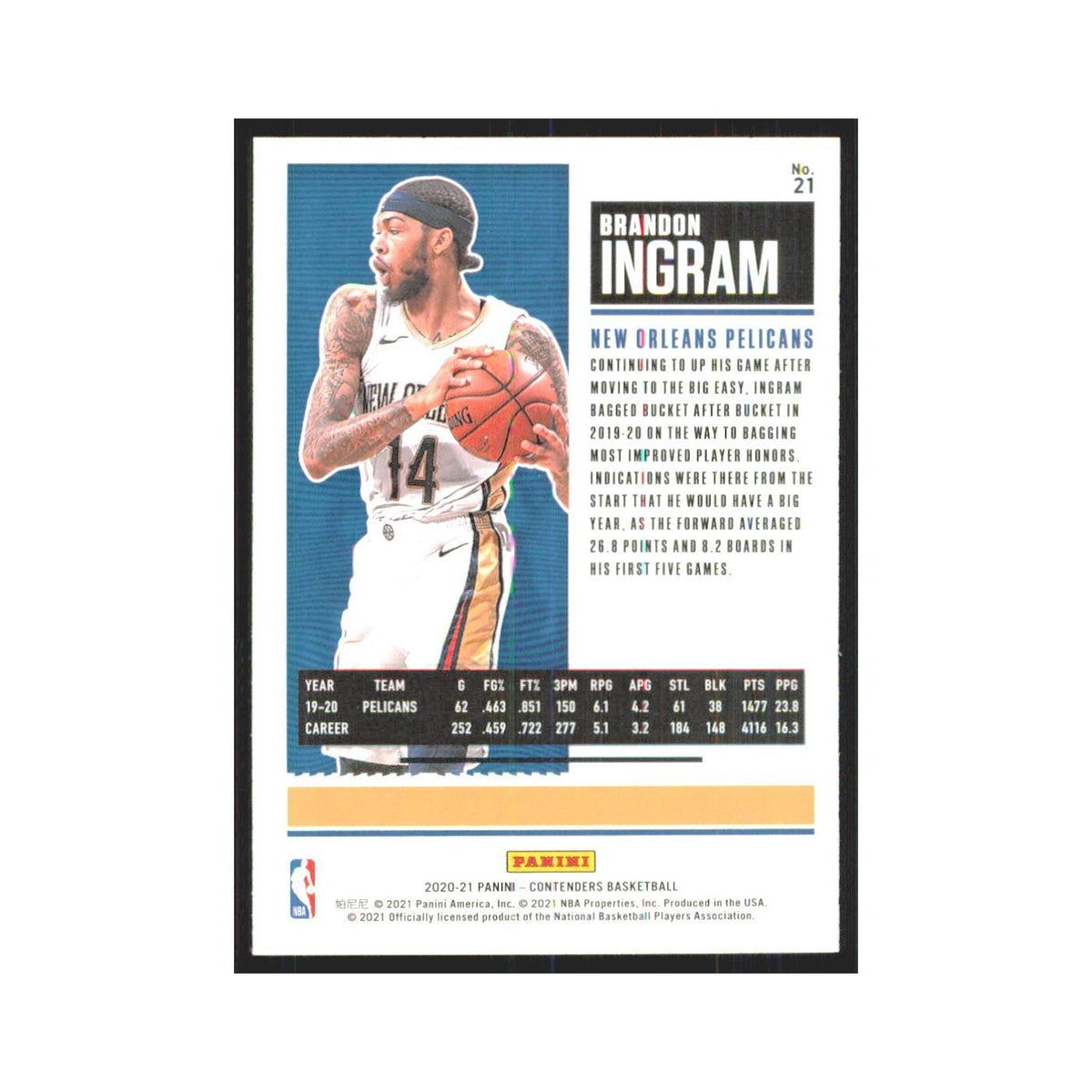 Brandon Ingram 2020 Panini Contenders #21 New Orleans Pelicans NM