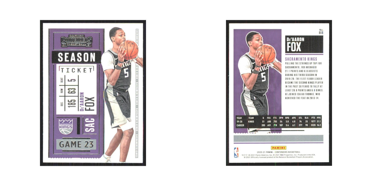 De'Aaron Fox 2020 Panini Contenders #88 Sacramento Kings Basketball Card NM