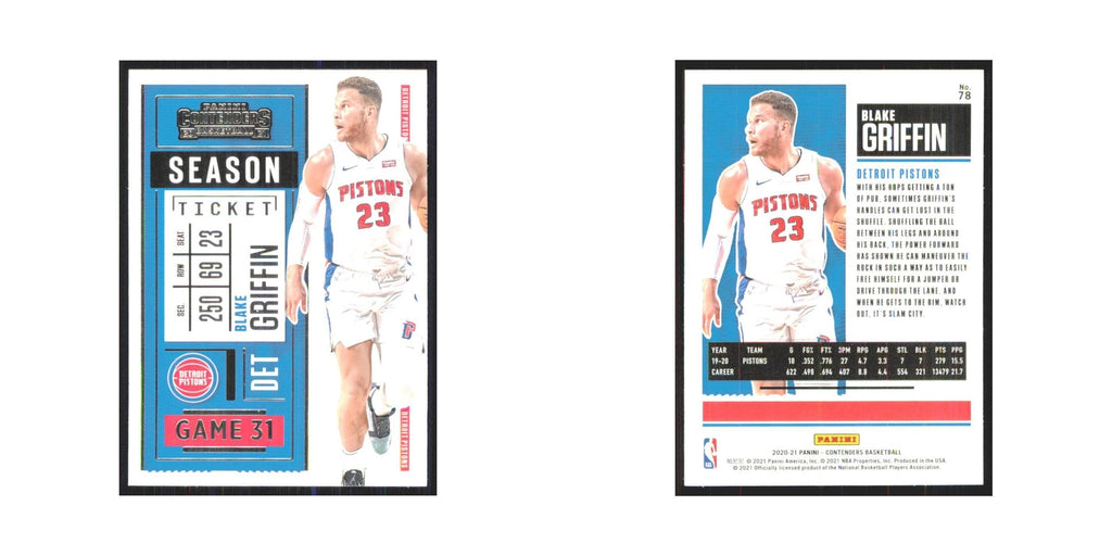 Blake Griffin 2020 Panini Contenders #78 Detroit Pistons Basketball Card NM