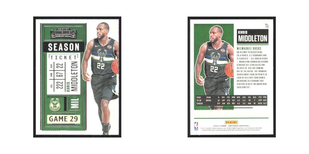 Khris Middleton 2020 Panini Contenders #13 Milwaukee Bucks Basketball Card NM