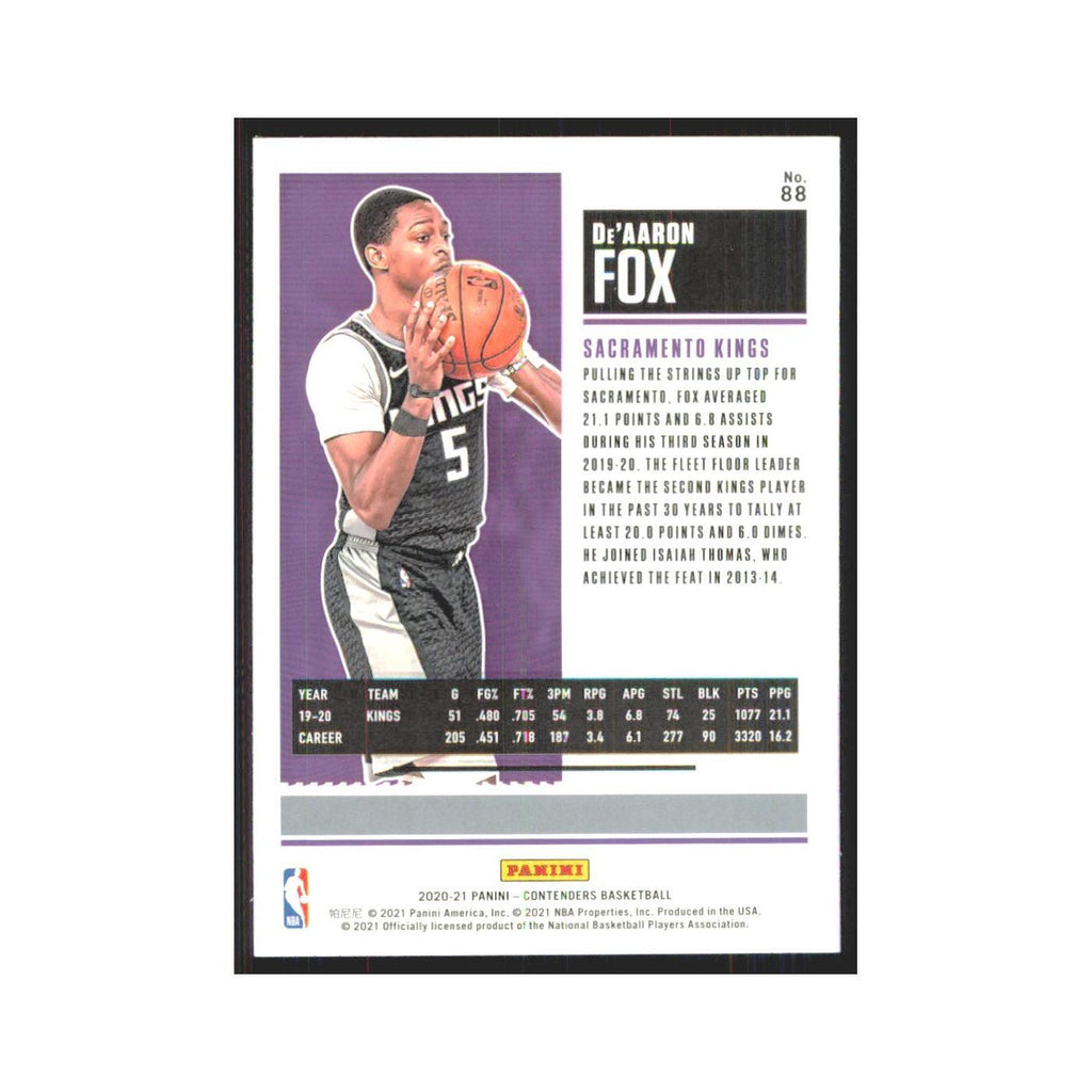 De'Aaron Fox 2020 Panini Contenders #88 Sacramento Kings Basketball Card NM