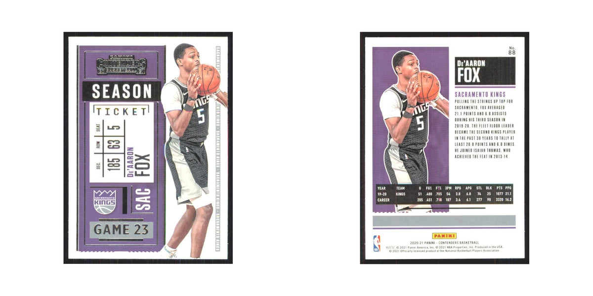 De'Aaron Fox 2020 Panini Contenders #88 Sacramento Kings Basketball Card NM