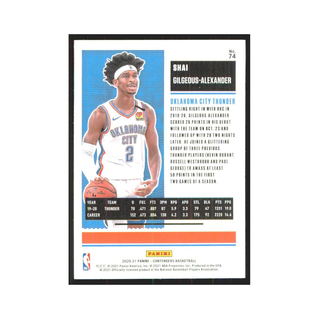 Shai Gilgeous-Alexander 2020 Panini Contenders #74 Oklahoma City Thunder NM