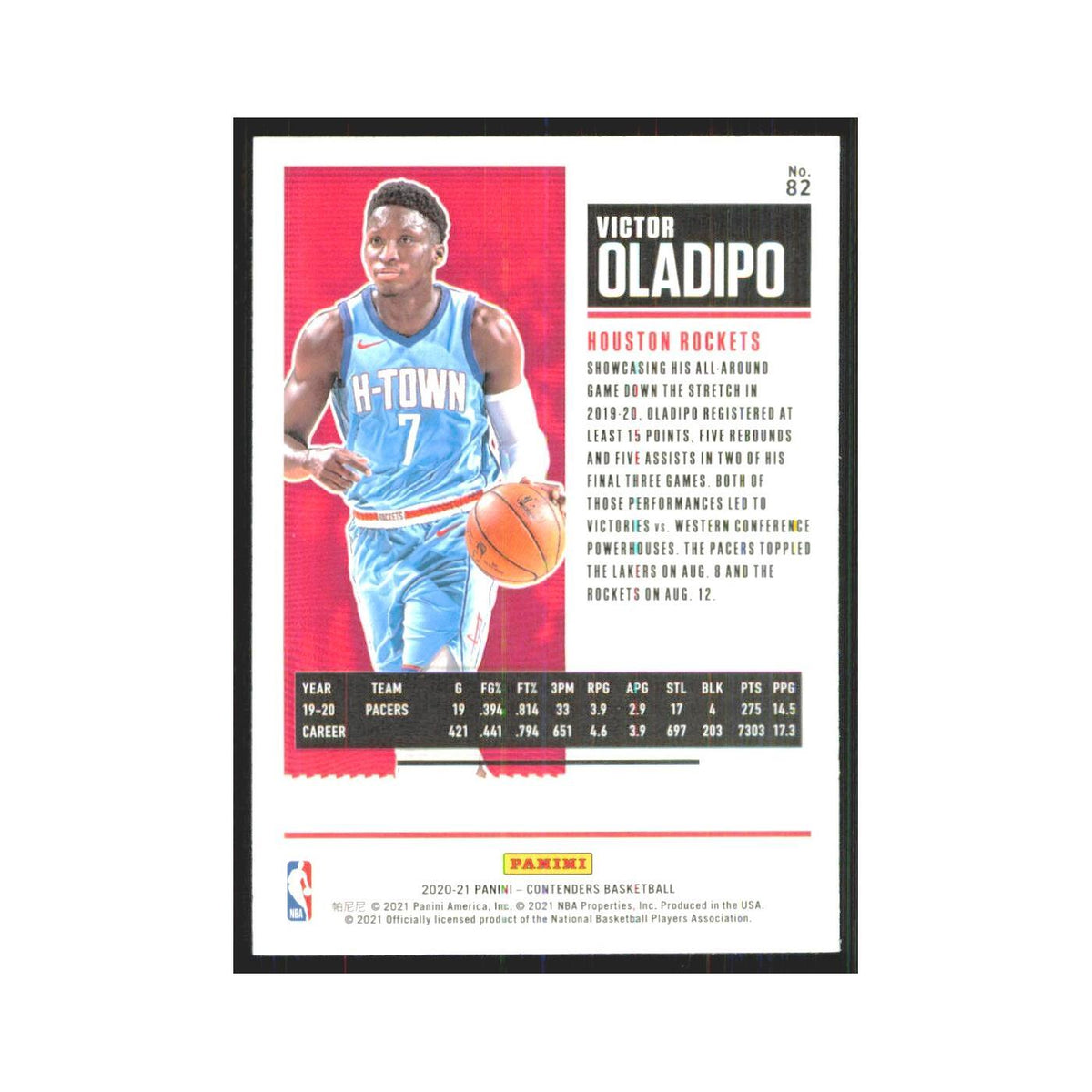 Victor Oladipo 2020 Panini Contenders #82 Houston Rockets Basketball Card NM