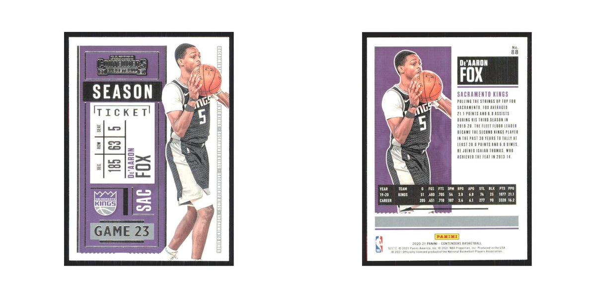 De'Aaron Fox 2020 Panini Contenders #88 Sacramento Kings Basketball Card NM