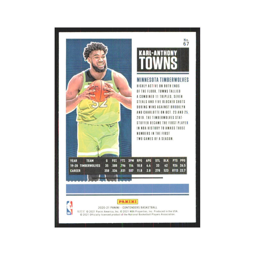 Karl-Anthony Towns 2020 Panini Contenders #67 Minnesota Timberwolves NM
