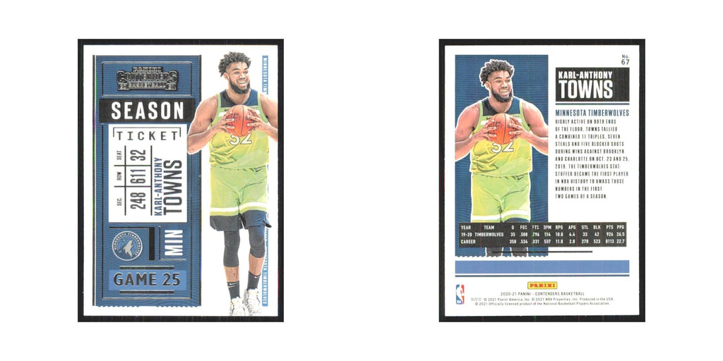 Karl-Anthony Towns 2020 Panini Contenders #67 Minnesota Timberwolves NM