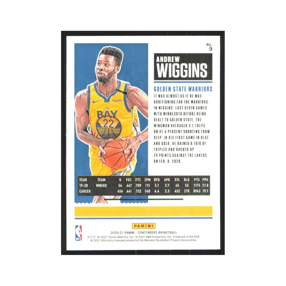Andrew Wiggins 2020 Panini Contenders #9 Minnesota Timberwolves NM