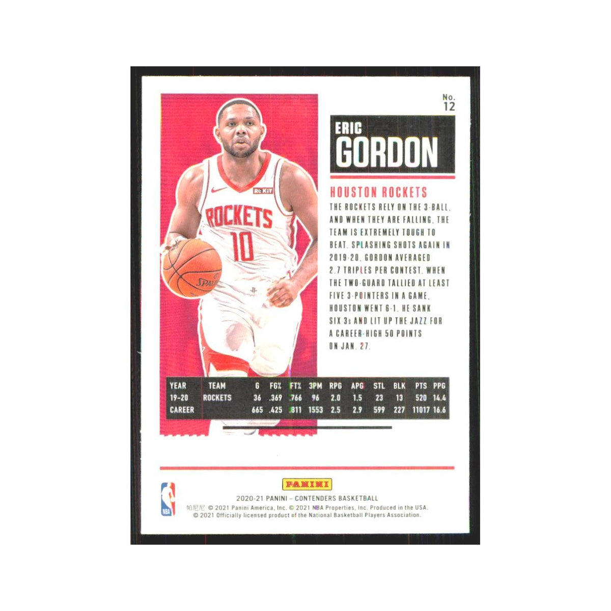 Eric Gordon 2020 Panini Contenders #12 Houston Rockets Basketball Card NM