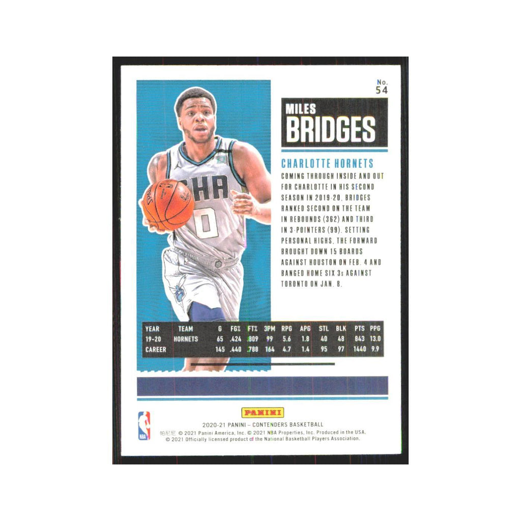 Miles Bridges 2020 Panini Contenders #54 Charlotte Hornets Basketball Card NM