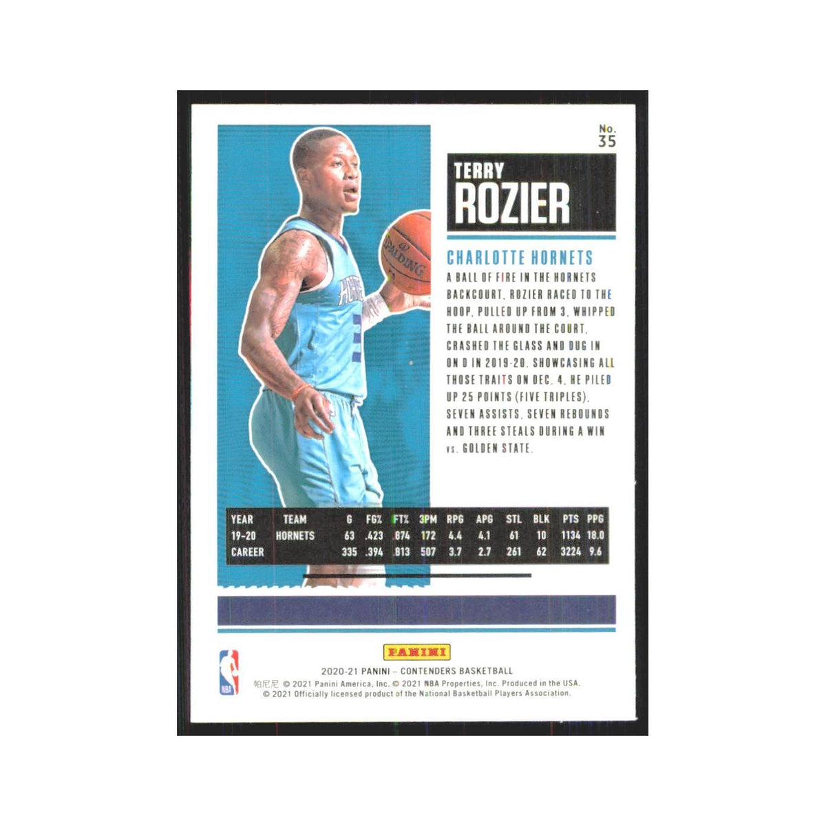 Terry Rozier 2020 Panini Contenders #35 Charlotte Hornets Basketball Card NM