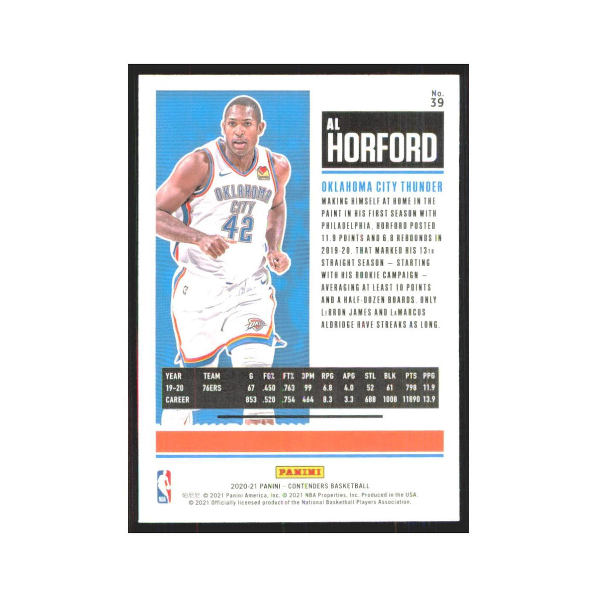 Al Horford 2020 Panini Contenders #39 Oklahoma City Thunder Basketball Card NM