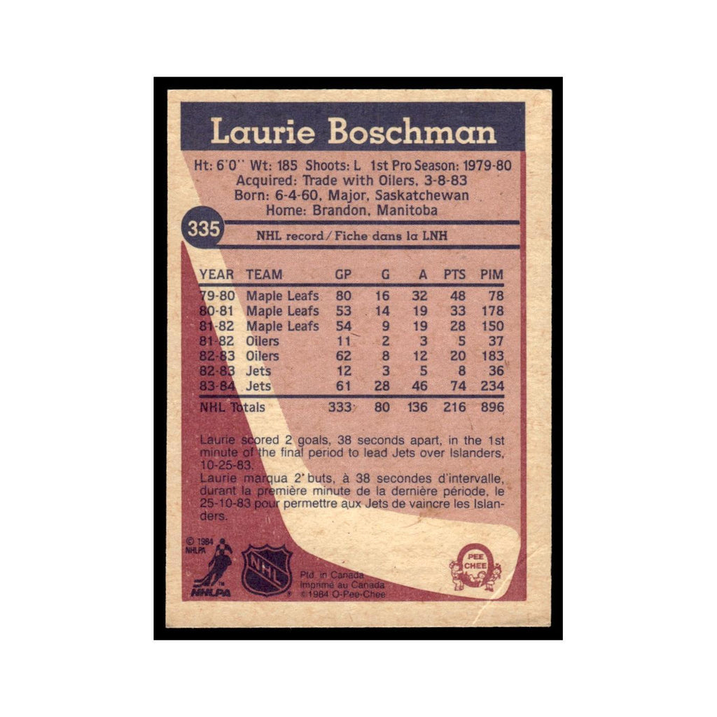 Laurie Boschman 1984 O-Pee-Chee #335 Winnipeg Jets Hockey Card EX