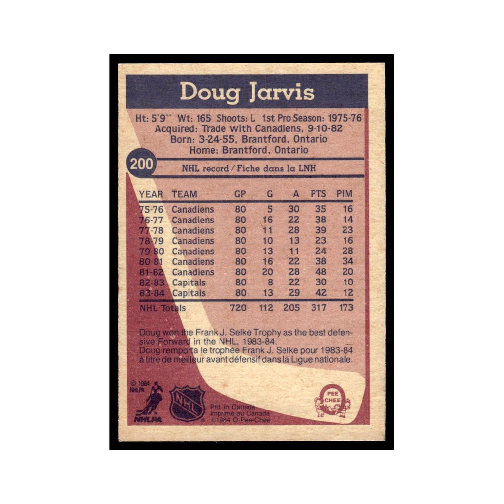 Doug Jarvis 1984 O-Pee-Chee #200 Washington Capitals Hockey Card EX